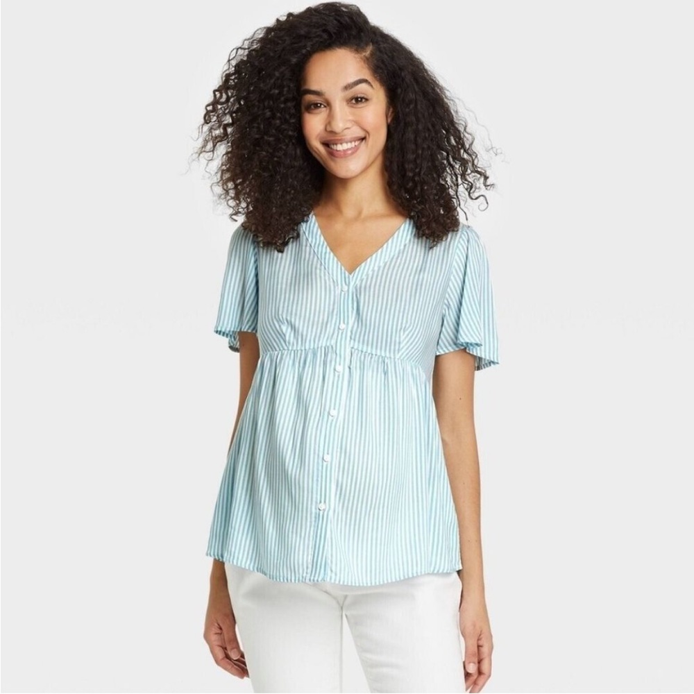Isabel Light Blue and White Striped Maternity Blouse